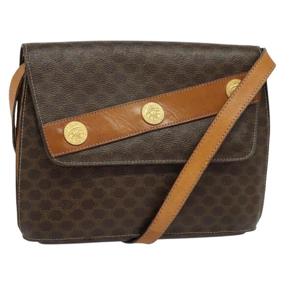 CELINE Macadam Canvas Shoulder Bag Pvc Leather Brown Gold - Picture 1 of 12